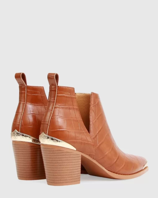 Belle & Bloom Austin Croc Embossed Ankle Boot - Camel Sale