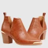 Belle & Bloom Austin Croc Embossed Ankle Boot - Camel Sale