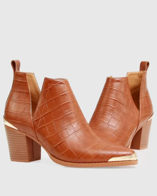 Belle & Bloom Austin Croc Embossed Ankle Boot - Camel Sale