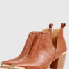 Belle & Bloom Austin Croc Embossed Ankle Boot - Camel Sale