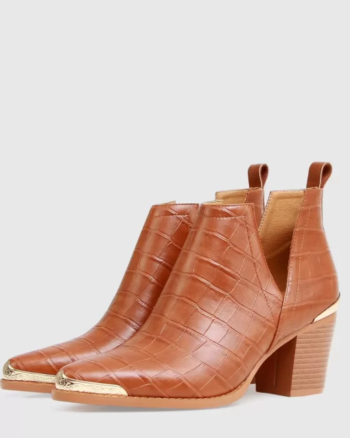 Belle & Bloom Austin Croc Embossed Ankle Boot - Camel Sale