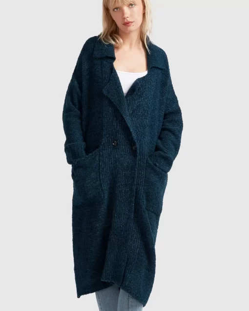 Belle & Bloom Born To Run Sustainable Sweater Coat - Dark Teal Store