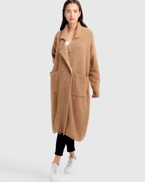 Belle & Bloom Born To Run Sustainable Sweater Coat - Light Camel Hot