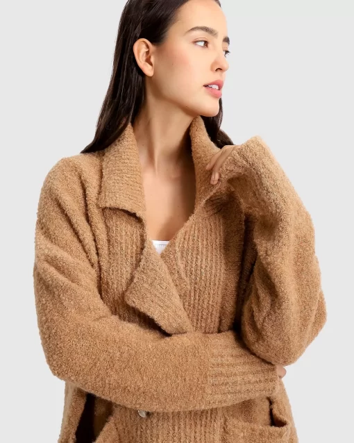 Belle & Bloom Born To Run Sustainable Sweater Coat - Light Camel Hot