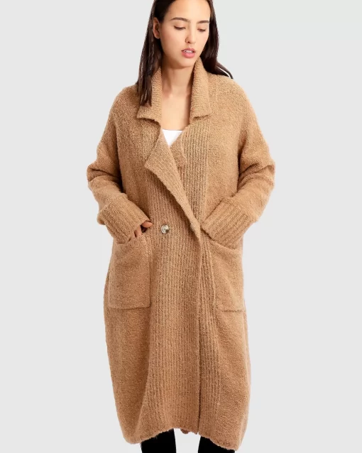 Belle & Bloom Born To Run Sustainable Sweater Coat - Light Camel Hot