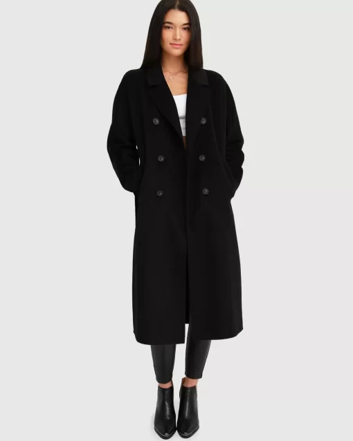 Belle & Bloom Boss Girl Double-Breasted Lined Wool Coat - Black Shop