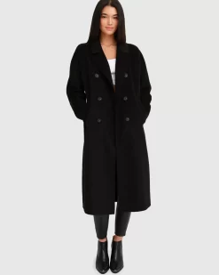 Belle & Bloom Boss Girl Double-Breasted Lined Wool Coat - Black Store