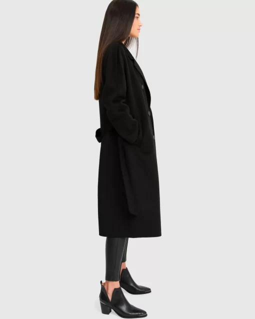 Belle & Bloom Boss Girl Double-Breasted Lined Wool Coat - Black Shop