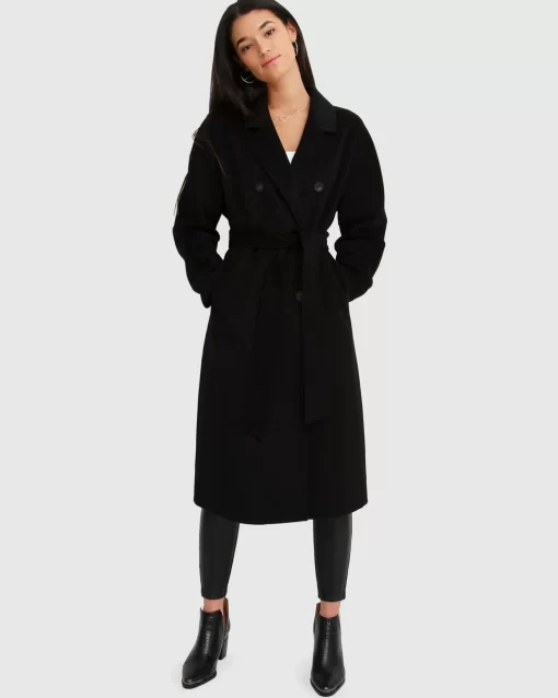 Belle & Bloom Boss Girl Double-Breasted Lined Wool Coat - Black Shop