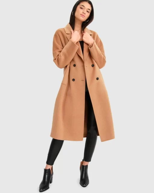 Belle & Bloom Boss Girl Double-Breasted Lined Wool Coat - Camel Flash Sale