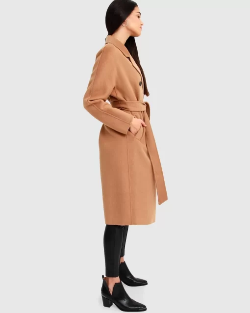 Belle & Bloom Boss Girl Double-Breasted Lined Wool Coat - Camel Flash Sale