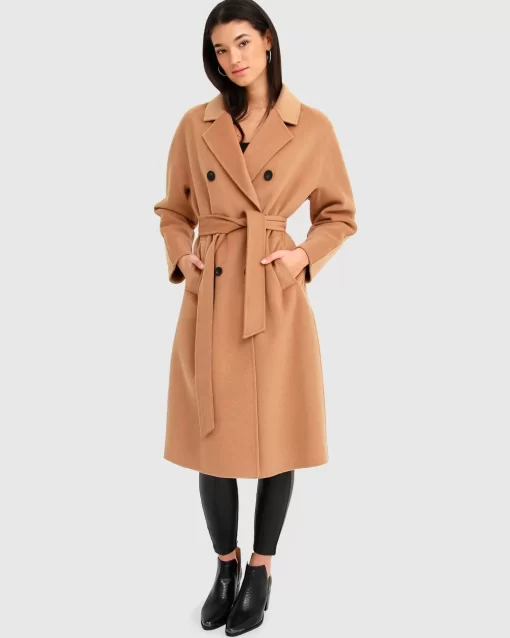 Belle & Bloom Boss Girl Double-Breasted Lined Wool Coat - Camel Flash Sale