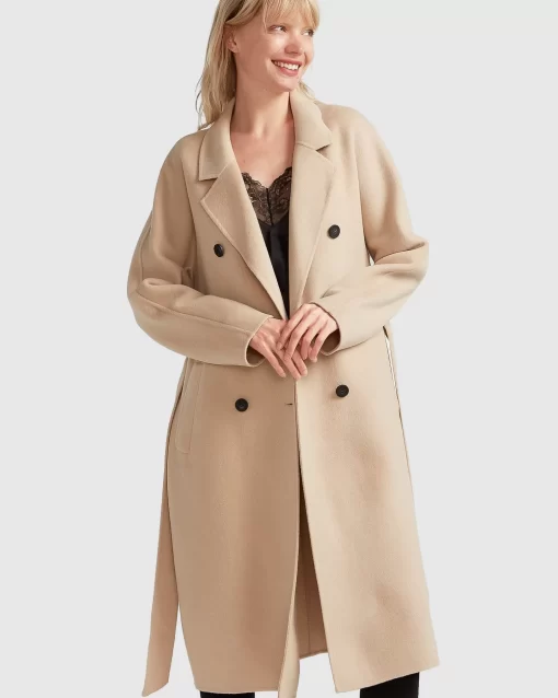 Belle & Bloom Boss Girl Double-Breasted Lined Wool Coat - Pale Oat Fashion