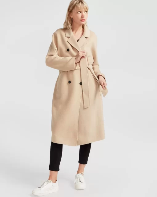 Belle & Bloom Boss Girl Double-Breasted Lined Wool Coat - Pale Oat Fashion