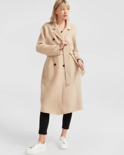 Belle & Bloom Boss Girl Double-Breasted Lined Wool Coat - Pale Oat Hot