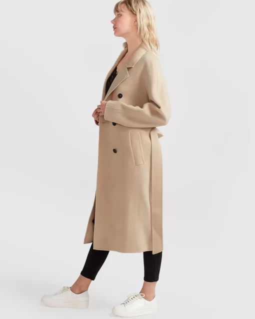 Belle & Bloom Boss Girl Double-Breasted Lined Wool Coat - Pale Oat Fashion