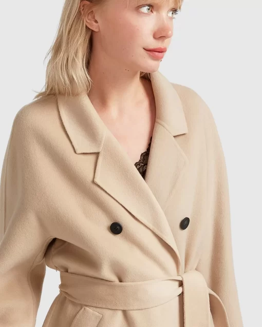 Belle & Bloom Boss Girl Double-Breasted Lined Wool Coat - Pale Oat Fashion