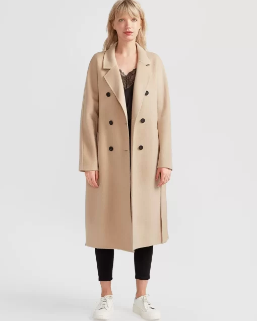 Belle & Bloom Boss Girl Double-Breasted Lined Wool Coat - Pale Oat Fashion