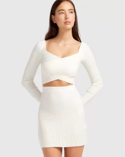 Belle & Bloom C'Est Belle Knit Mini Skirt - Cream Hot