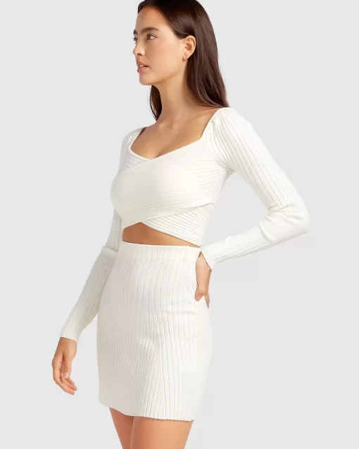 Belle & Bloom C'Est Belle Knit Mini Skirt - Cream Hot