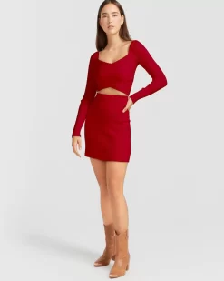 Belle & Bloom C'Est Belle Knit Mini Skirt - Red Clearance