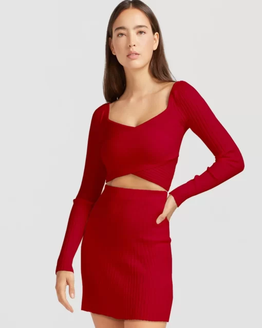 Belle & Bloom C'Est Belle Knit Mini Skirt - Red Clearance