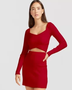 Belle & Bloom C'Est Belle Knit Mini Skirt - Red Outlet