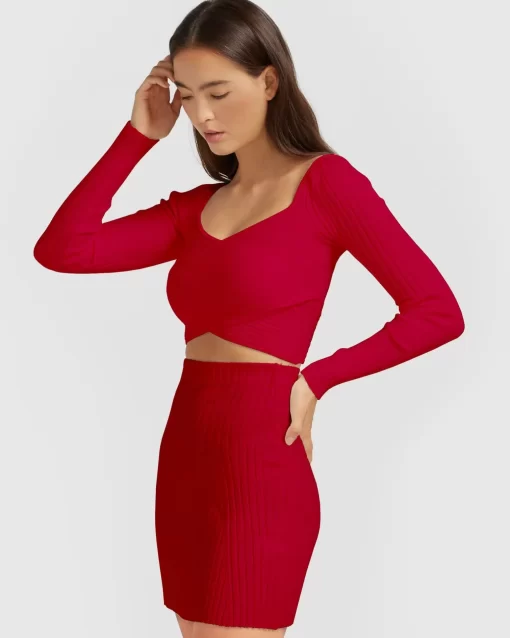 Belle & Bloom C'Est Belle Knit Mini Skirt - Red Clearance