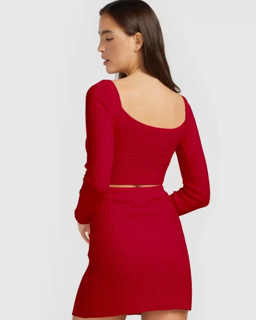 Belle & Bloom C'Est Belle Knit Mini Skirt - Red Clearance