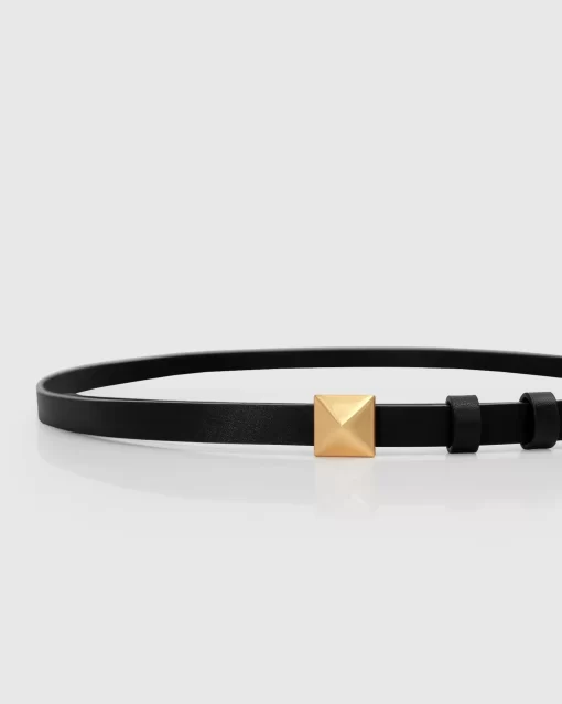 Belle & Bloom Cleopatra Pyramid Stud Leather Belt - Black New