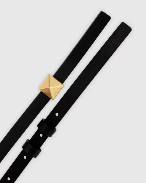 Belle & Bloom Cleopatra Pyramid Stud Leather Belt - Black New