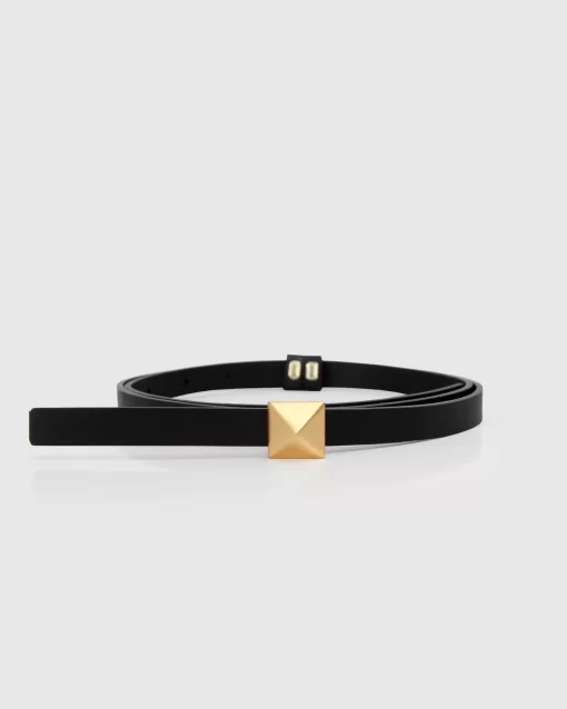 Belle & Bloom Cleopatra Pyramid Stud Leather Belt - Black New