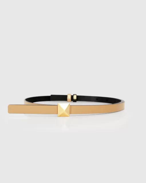 Belle & Bloom Cleopatra Pyramid Stud Leather Belt - Tan/Black Sale