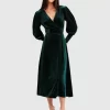 Belle & Bloom Current Mood Velvet Wrap Dress - Dark Green Shop