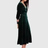 Belle & Bloom Current Mood Velvet Wrap Dress - Dark Green Shop