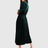 Belle & Bloom Current Mood Velvet Wrap Dress - Dark Green Shop