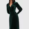 Belle & Bloom Current Mood Velvet Wrap Dress - Dark Green Shop