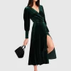 Belle & Bloom Current Mood Velvet Wrap Dress - Dark Green Shop