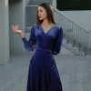 Belle & Bloom Current Mood Velvet Wrap Dress - Royal Blue Flash Sale