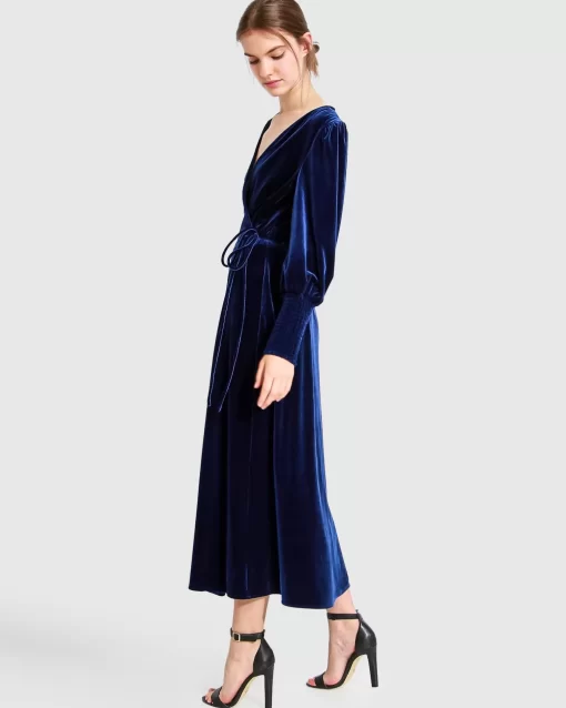 Belle & Bloom Current Mood Velvet Wrap Dress - Royal Blue Flash Sale