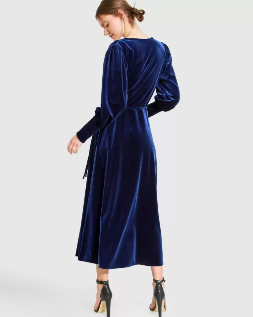 Belle & Bloom Current Mood Velvet Wrap Dress - Royal Blue Flash Sale