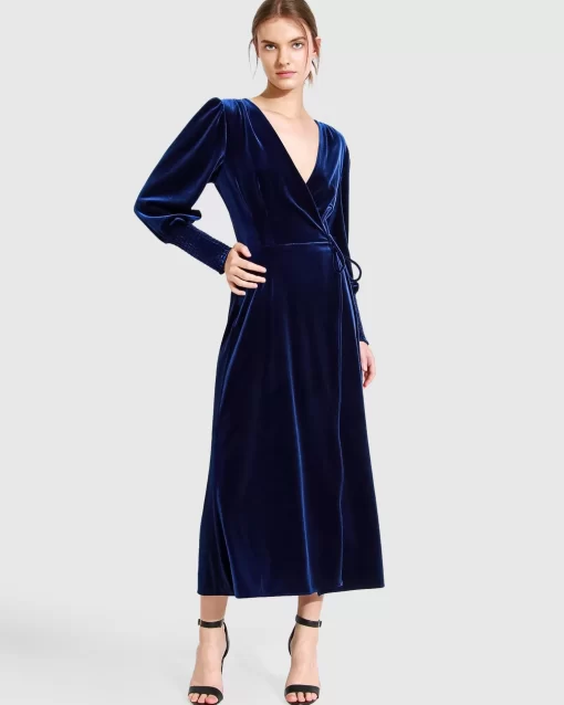 Belle & Bloom Current Mood Velvet Wrap Dress - Royal Blue Flash Sale