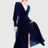 Belle & Bloom Current Mood Velvet Wrap Dress - Royal Blue Flash Sale