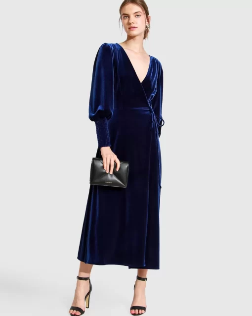 Belle & Bloom Current Mood Velvet Wrap Dress - Royal Blue Flash Sale