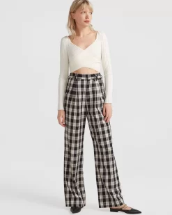 Belle & Bloom Dominoes Wide Leg Check Pant - Black Check Cheap