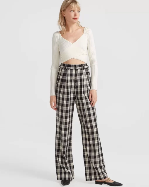 Belle & Bloom Dominoes Wide Leg Check Pant - Black Check Cheap