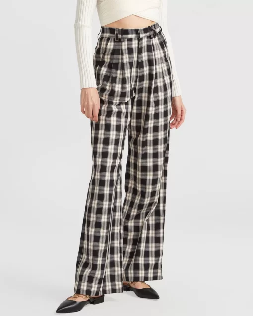 Belle & Bloom Dominoes Wide Leg Check Pant - Black Check Cheap