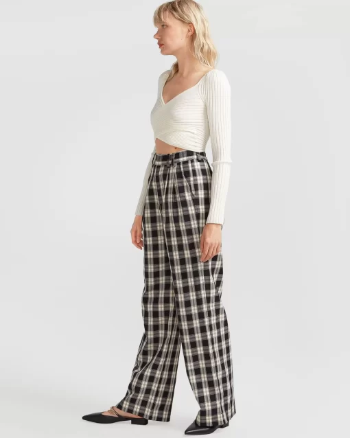 Belle & Bloom Dominoes Wide Leg Check Pant - Black Check Cheap