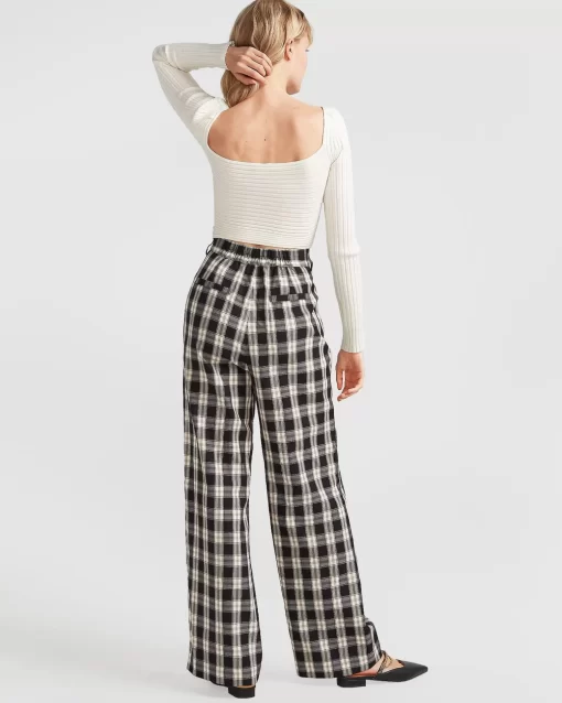 Belle & Bloom Dominoes Wide Leg Check Pant - Black Check Cheap