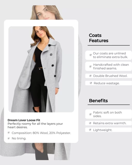 Belle & Bloom Dream Lover Loose Fit Wool Blend Coat - Grey Discount